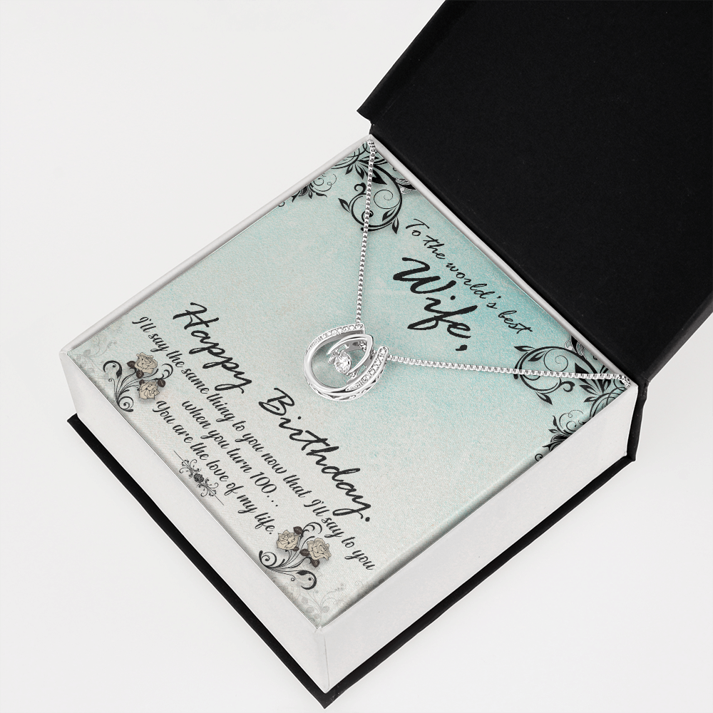 To My Wife Birthday Love of My Life Lucky Horseshoe Necklace Message Card 14k w CZ Crystals-Express Your Love Gifts