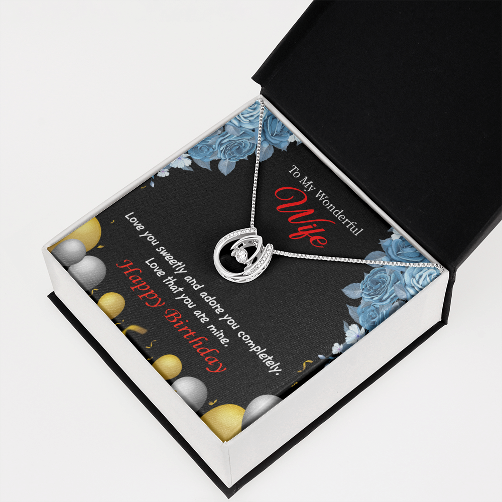 To My Wife Birthday Love You Sweetly Lucky Horseshoe Necklace Message Card 14k w CZ Crystals-Express Your Love Gifts