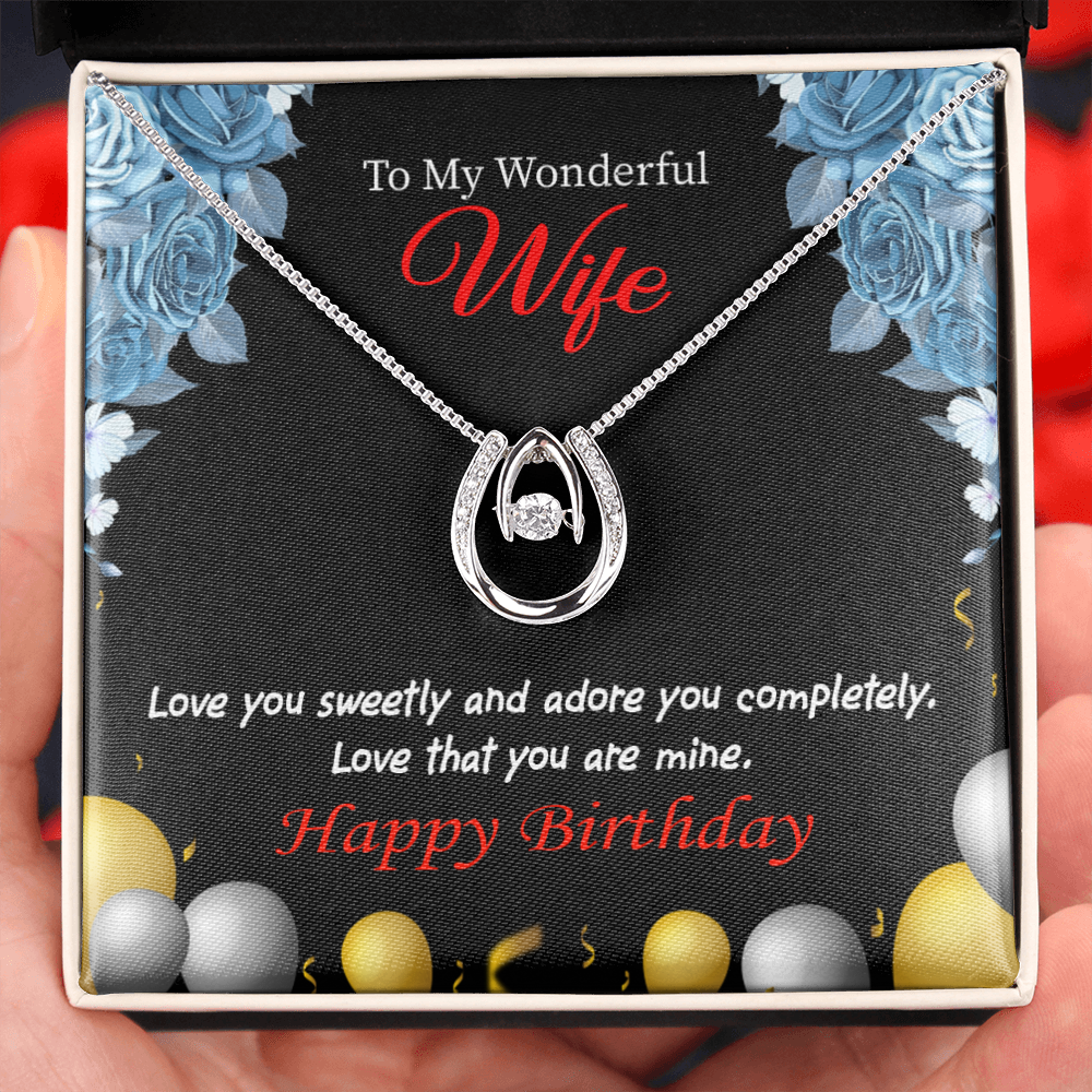 To My Wife Birthday Love You Sweetly Lucky Horseshoe Necklace Message Card 14k w CZ Crystals-Express Your Love Gifts