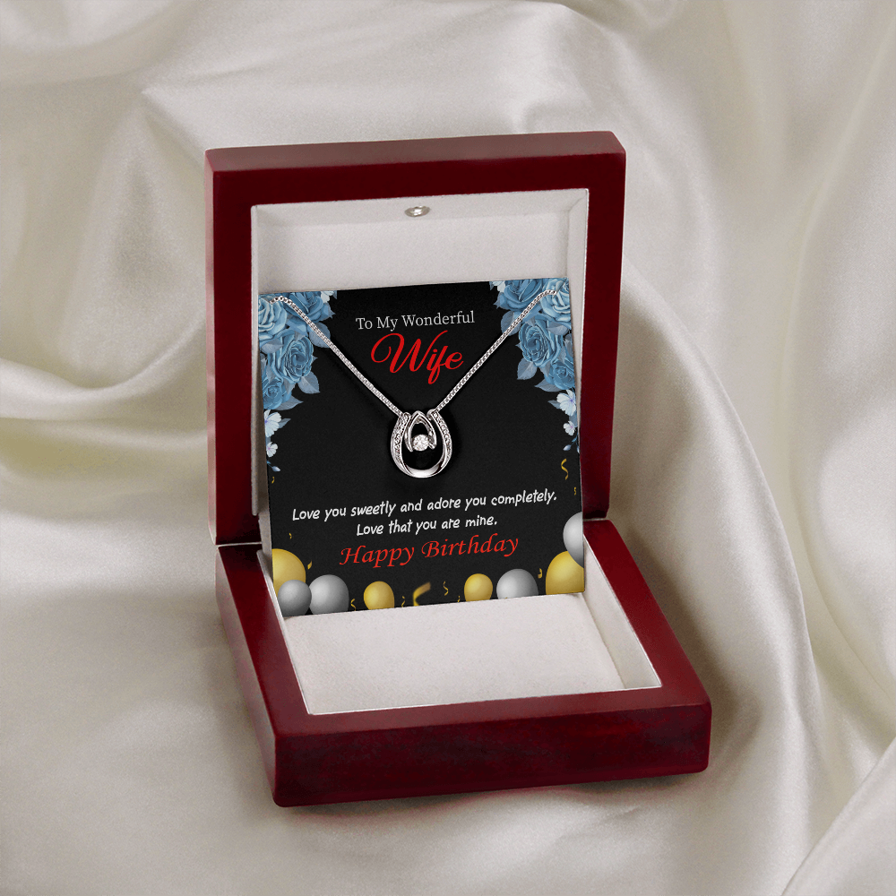 To My Wife Birthday Love You Sweetly Lucky Horseshoe Necklace Message Card 14k w CZ Crystals-Express Your Love Gifts