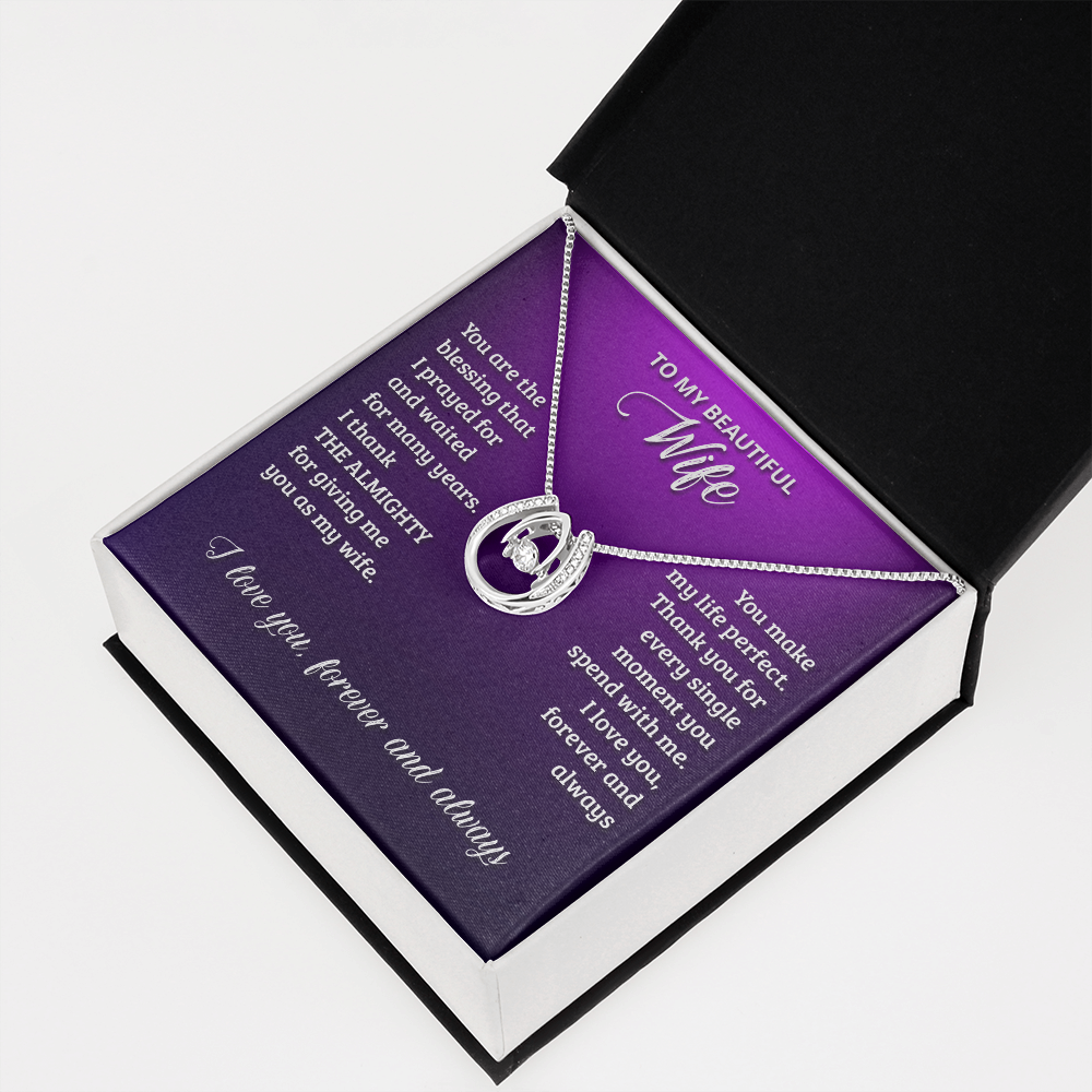 To My Wife Birthday You Are The Blessing Lucky Horseshoe Necklace Message Card 14k w CZ Crystals-Express Your Love Gifts