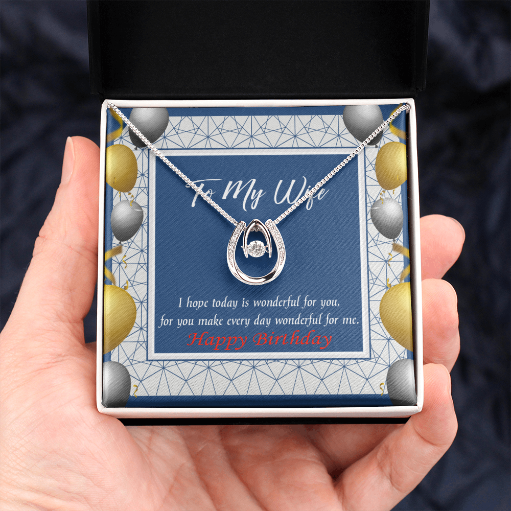 To My Wife Birthday You Are Wonderful Lucky Horseshoe Necklace Message Card 14k w CZ Crystals-Express Your Love Gifts