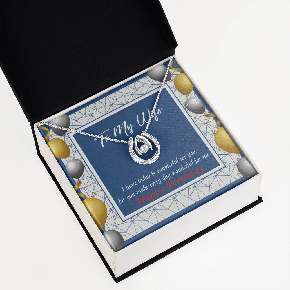 To My Wife Birthday You Are Wonderful Lucky Horseshoe Necklace Message Card 14k w CZ Crystals-Express Your Love Gifts