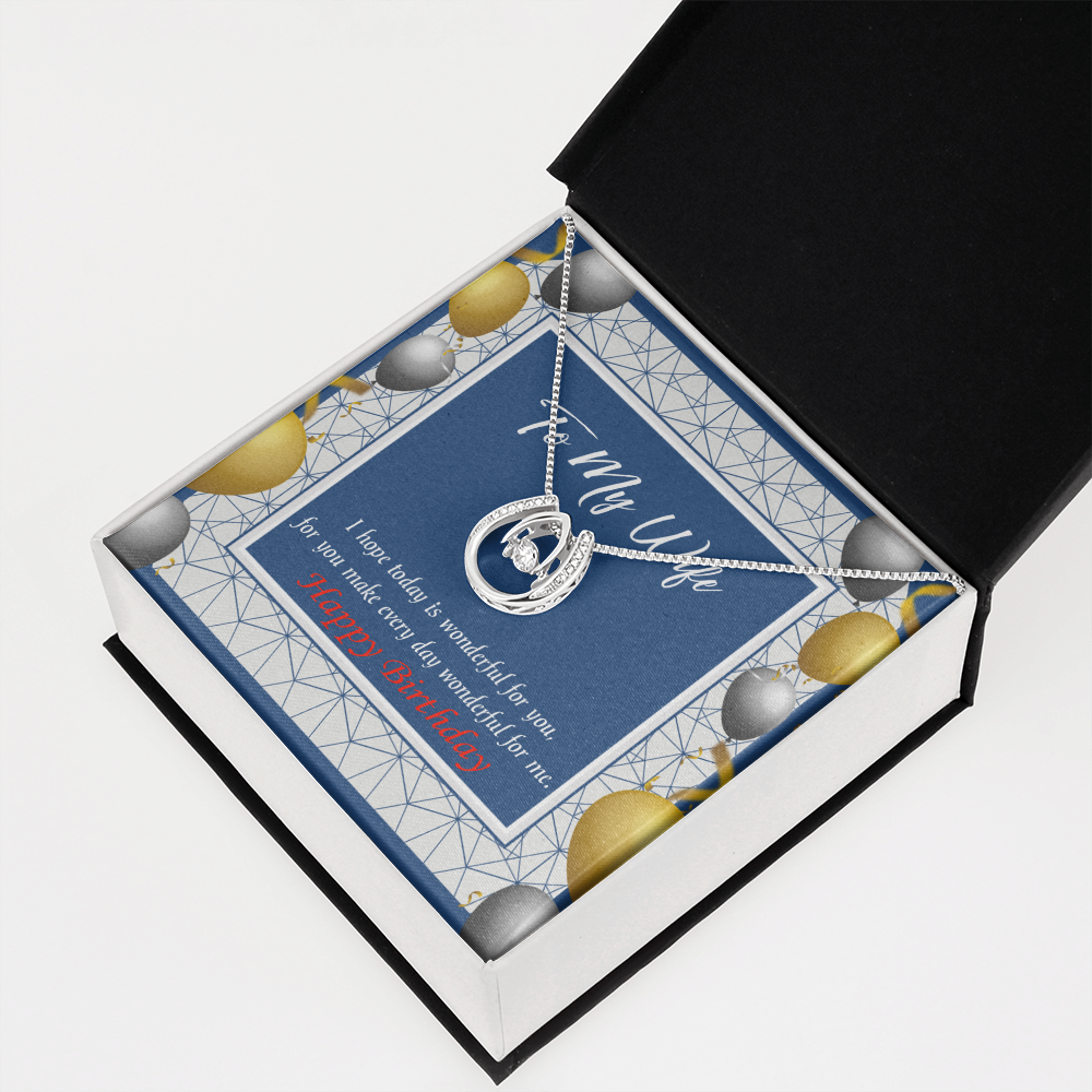 To My Wife Birthday You Are Wonderful Lucky Horseshoe Necklace Message Card 14k w CZ Crystals-Express Your Love Gifts