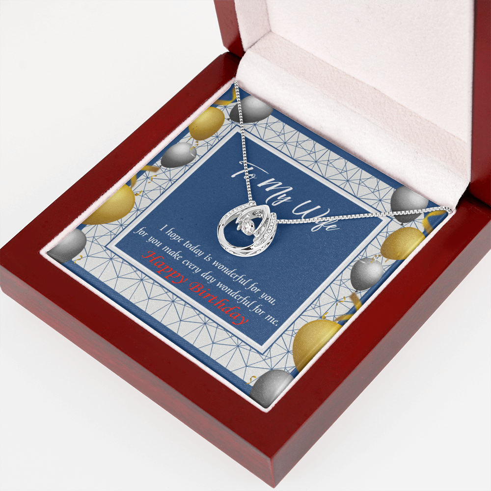 To My Wife Birthday You Are Wonderful Lucky Horseshoe Necklace Message Card 14k w CZ Crystals-Express Your Love Gifts
