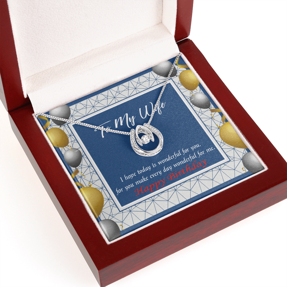 To My Wife Birthday You Are Wonderful Lucky Horseshoe Necklace Message Card 14k w CZ Crystals-Express Your Love Gifts