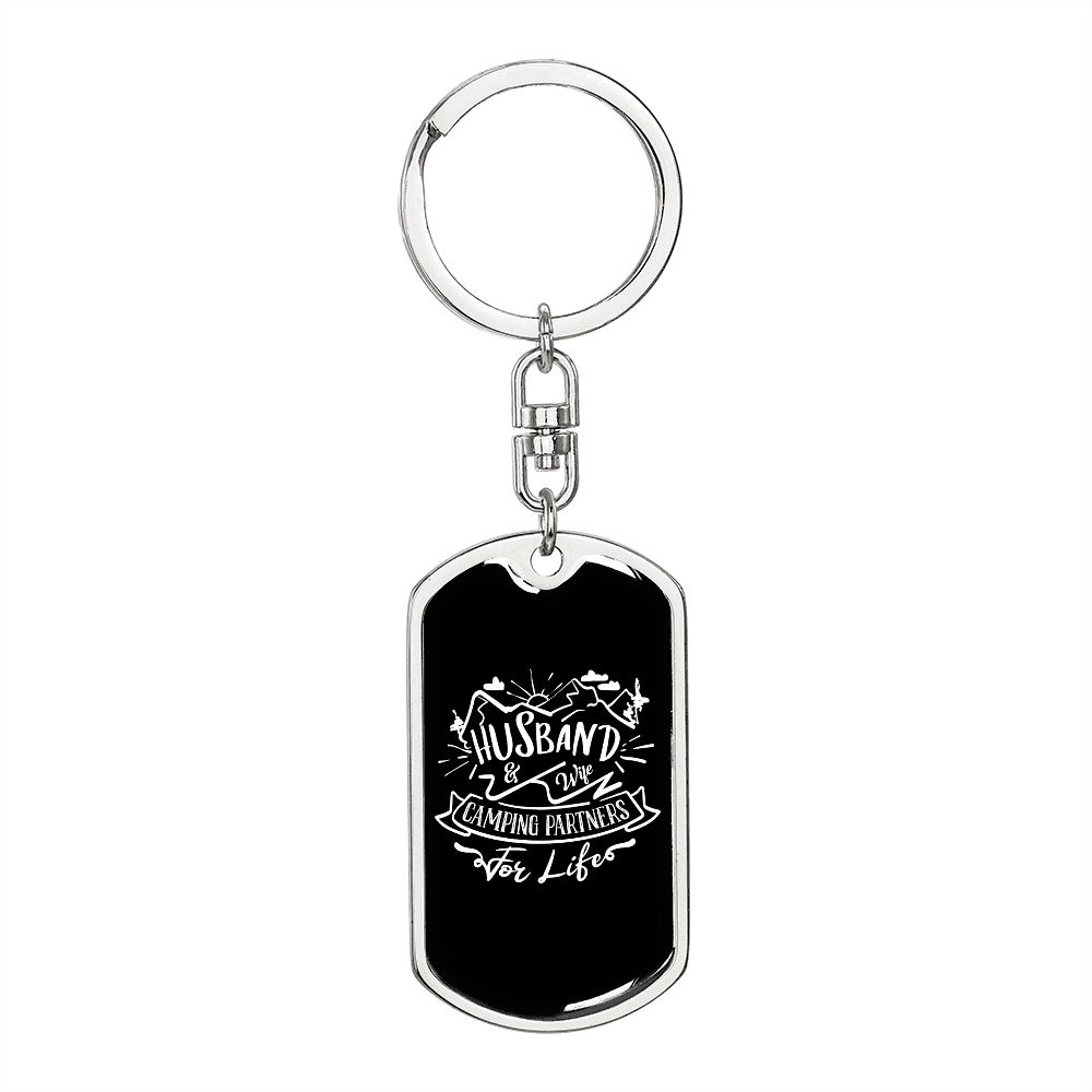 To My Wife Camping Partners For Life Plain Black Keychain Stainless Steel or 18k Gold Dog Tag Keyring-Express Your Love Gifts