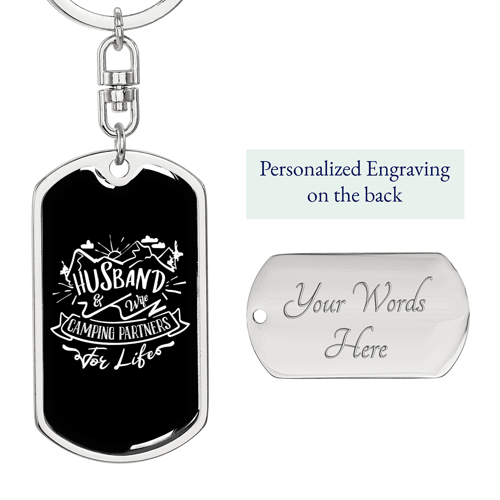 To My Wife Camping Partners For Life Plain Black Keychain Stainless Steel or 18k Gold Dog Tag Keyring-Express Your Love Gifts