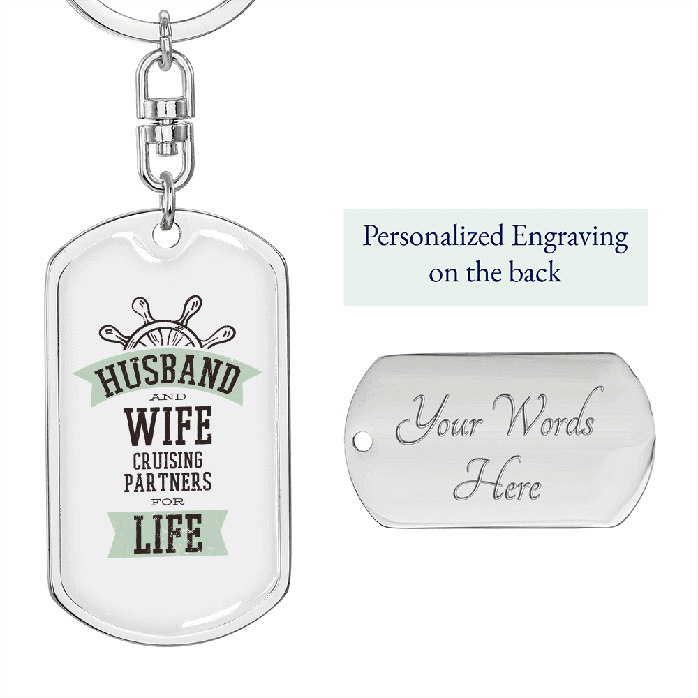 To My Wife Cruising Partners For Life Keychain Stainless Steel or 18k Gold Dog Tag Keyring-Express Your Love Gifts