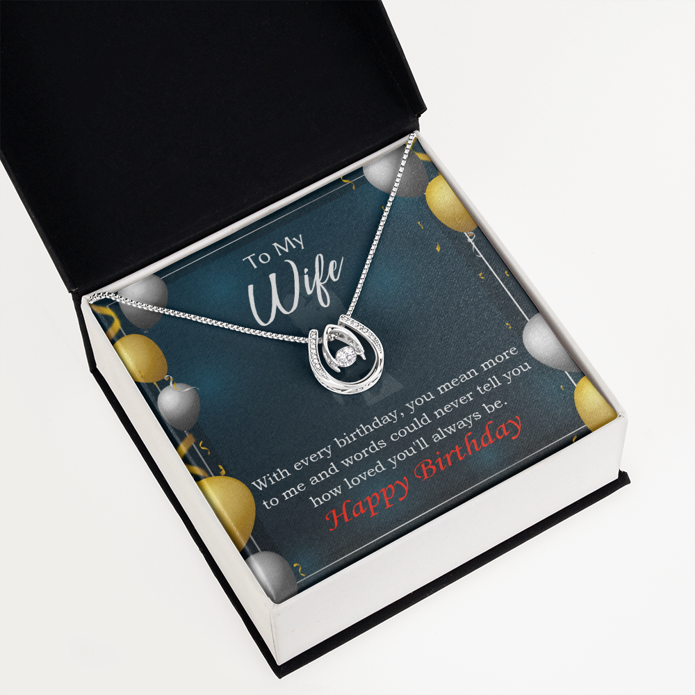 To My Wife Every Birthday Lucky Horseshoe Necklace Message Card 14k w CZ Crystals-Express Your Love Gifts