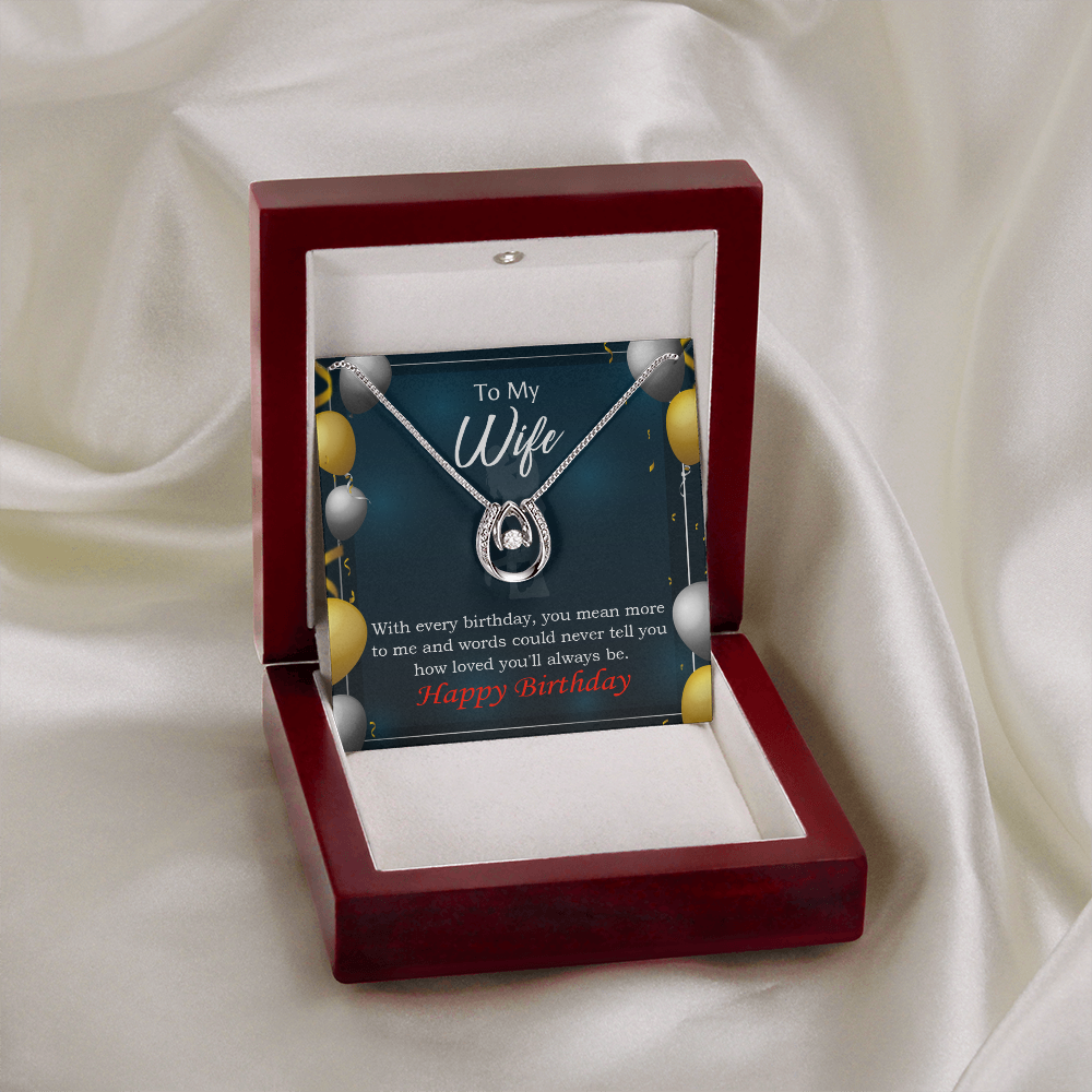 To My Wife Every Birthday Lucky Horseshoe Necklace Message Card 14k w CZ Crystals-Express Your Love Gifts