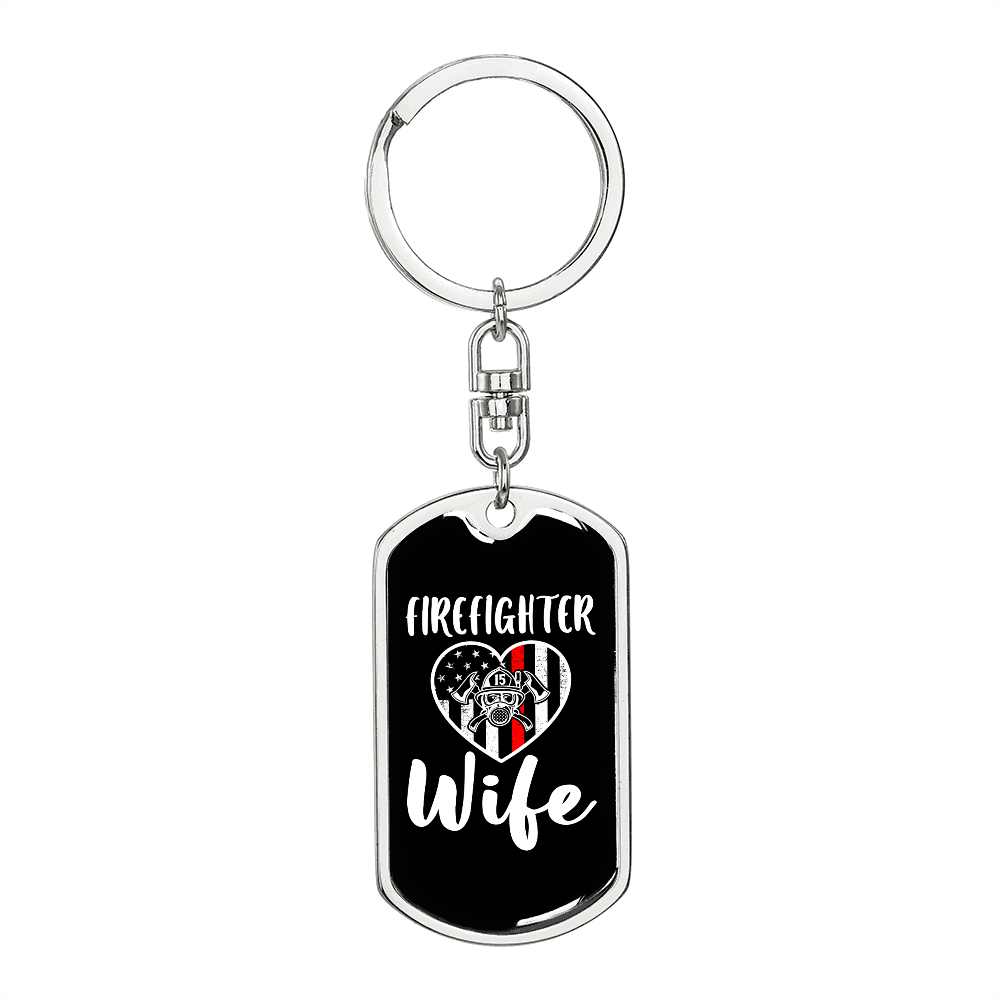 To My Wife Firefighter Wife Keychain Stainless Steel or 18k Gold Dog Tag Keyring-Express Your Love Gifts