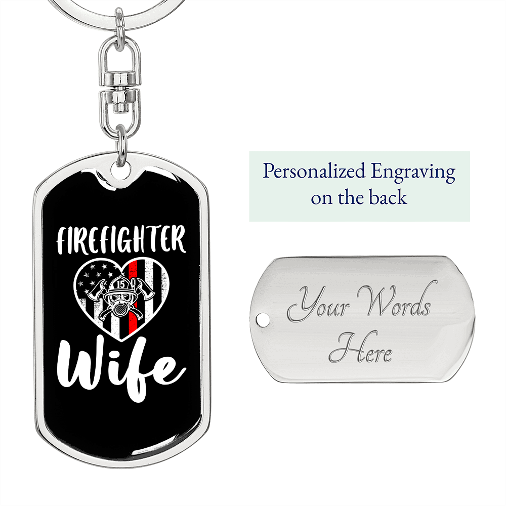 To My Wife Firefighter Wife Keychain Stainless Steel or 18k Gold Dog Tag Keyring-Express Your Love Gifts