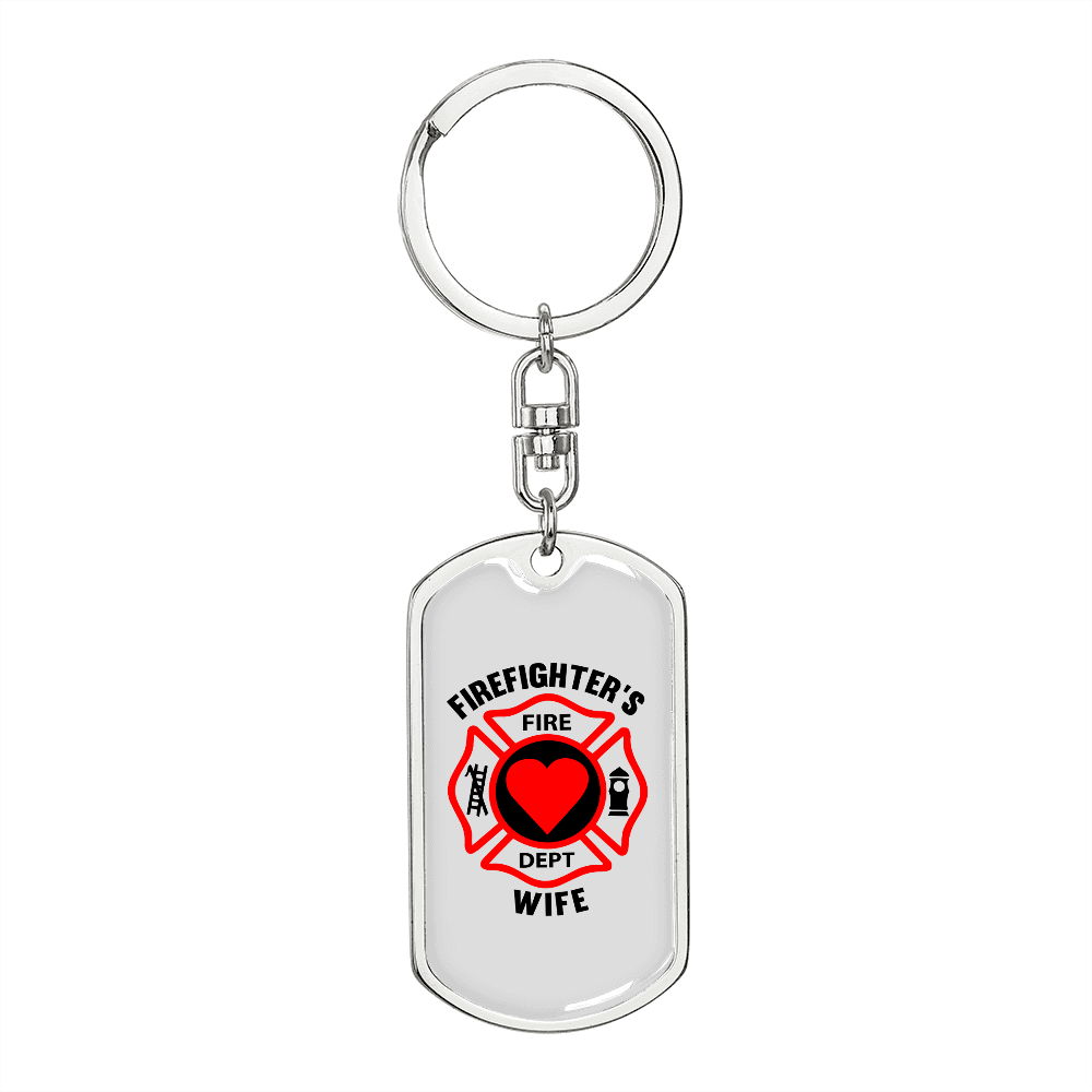 To My Wife Firefighter Wifey Keychain Stainless Steel or 18k Gold Dog Tag Keyring-Express Your Love Gifts
