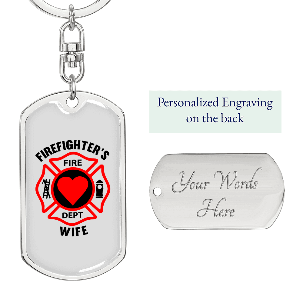 To My Wife Firefighter Wifey Keychain Stainless Steel or 18k Gold Dog Tag Keyring-Express Your Love Gifts