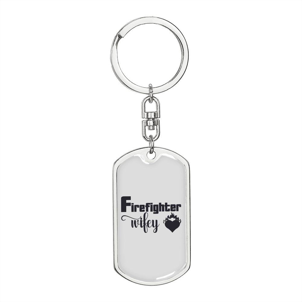 To My Wife Firefighter Wifey White Keychain Stainless Steel or 18k Gold Dog Tag Keyring-Express Your Love Gifts