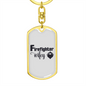 To My Wife Firefighter Wifey White Keychain Stainless Steel or 18k Gold Dog Tag Keyring-Express Your Love Gifts