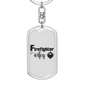 To My Wife Firefighter Wifey White Keychain Stainless Steel or 18k Gold Dog Tag Keyring-Express Your Love Gifts