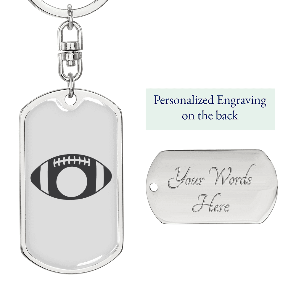 To My Wife Footbal Plain Monogram Keychain Stainless Steel or 18k Gold Dog Tag Keyring-Express Your Love Gifts