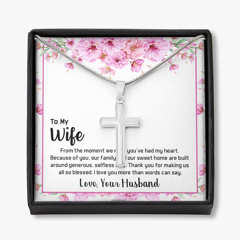 To My Wife From The Moment We Met Cross Card Necklace w Stainless Steel Pendant-Express Your Love Gifts