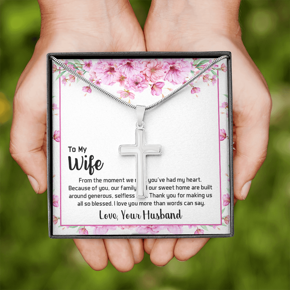 To My Wife From The Moment We Met Cross Card Necklace w Stainless Steel Pendant-Express Your Love Gifts