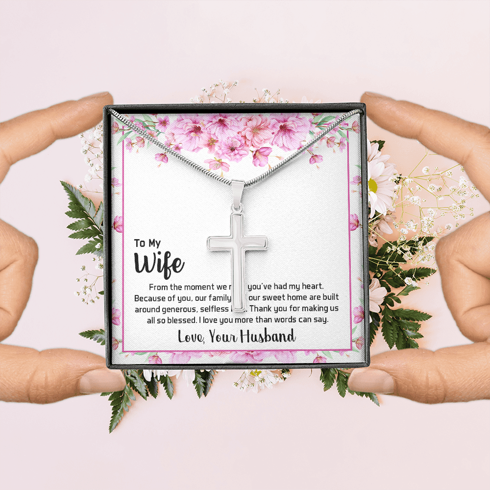 To My Wife From The Moment We Met Cross Card Necklace w Stainless Steel Pendant-Express Your Love Gifts