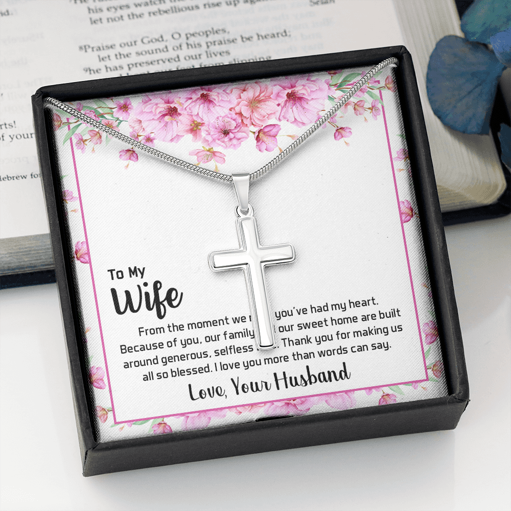 To My Wife From The Moment We Met Cross Card Necklace w Stainless Steel Pendant-Express Your Love Gifts