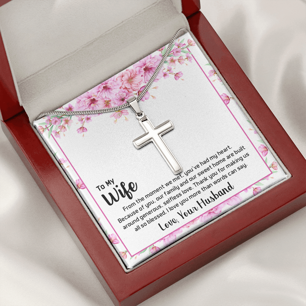 To My Wife From The Moment We Met Cross Card Necklace w Stainless Steel Pendant-Express Your Love Gifts
