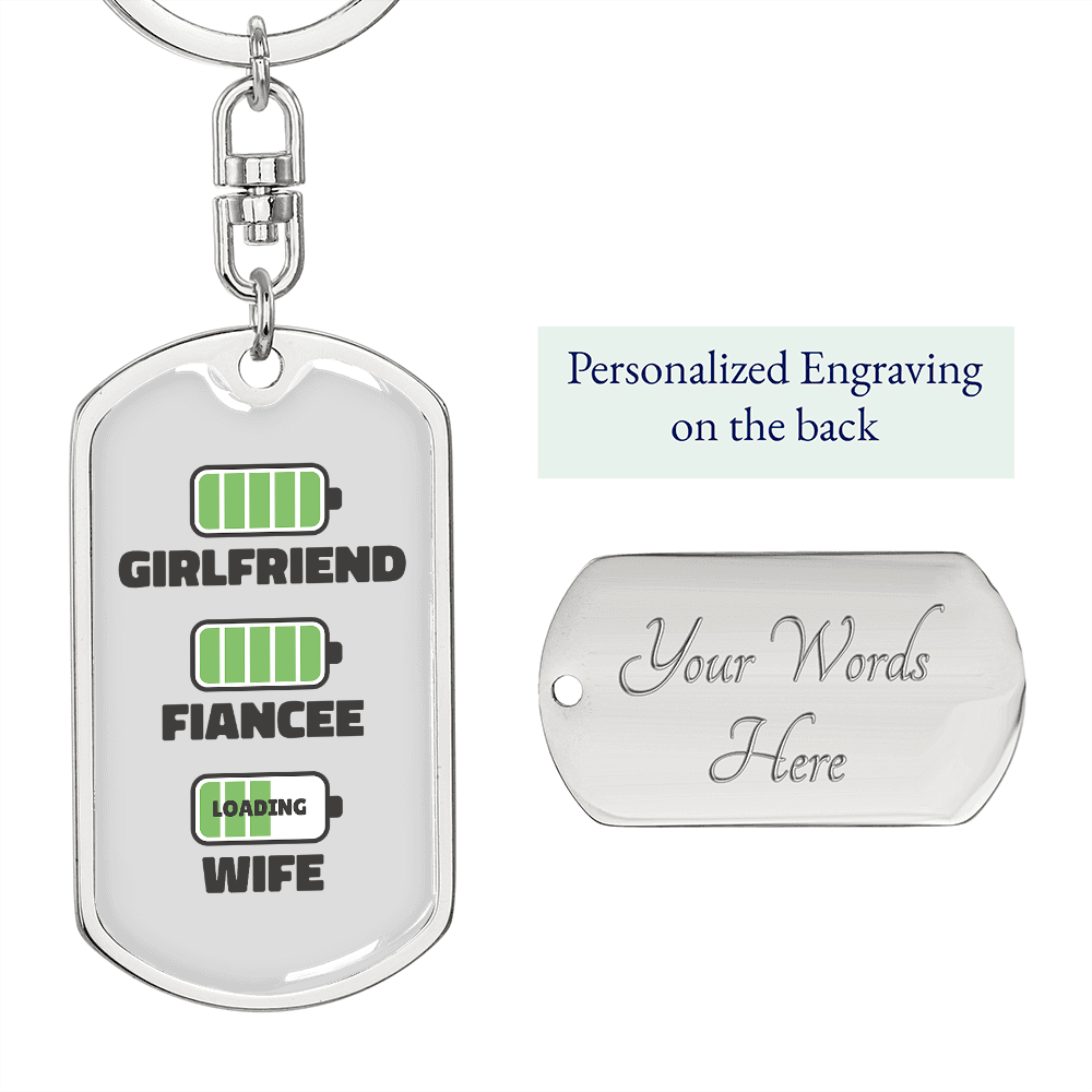 To My Wife Girlfriend Fiancee Wife Charger Keychain Stainless Steel or 18k Gold Dog Tag Keyring-Express Your Love Gifts