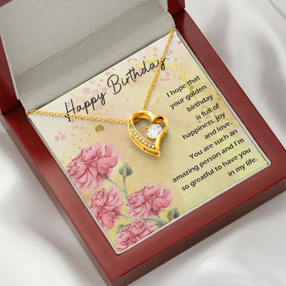 To My Wife Golden Birthday Message Forever Necklace w Message Card-Express Your Love Gifts