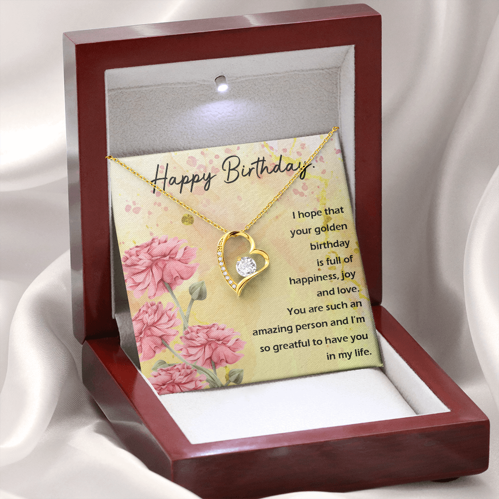 To My Wife Golden Birthday Message Forever Necklace w Message Card-Express Your Love Gifts