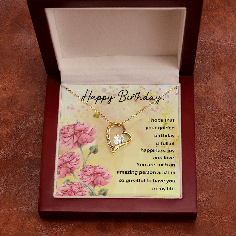 To My Wife Golden Birthday Message Forever Necklace w Message Card-Express Your Love Gifts