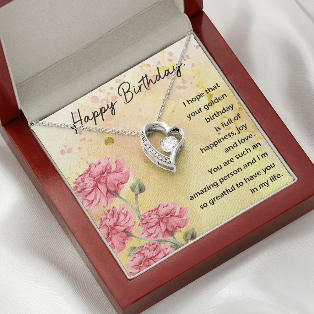 To My Wife Golden Birthday Message Forever Necklace w Message Card-Express Your Love Gifts
