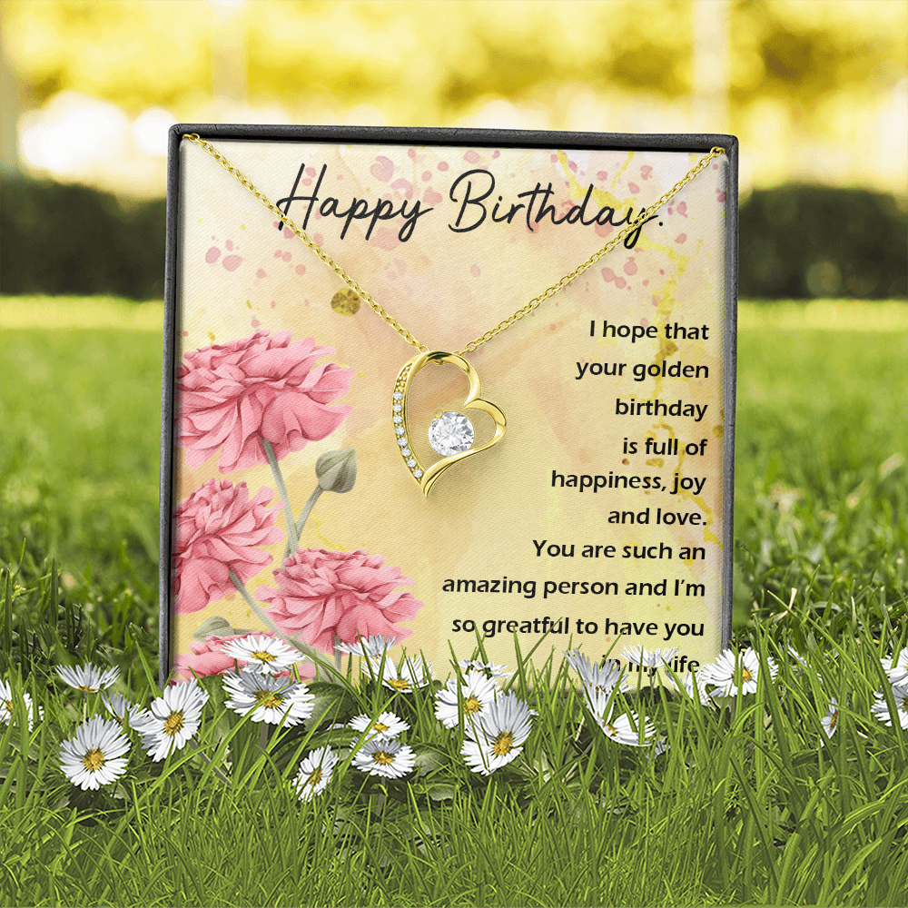 To My Wife Golden Birthday Message Forever Necklace w Message Card-Express Your Love Gifts