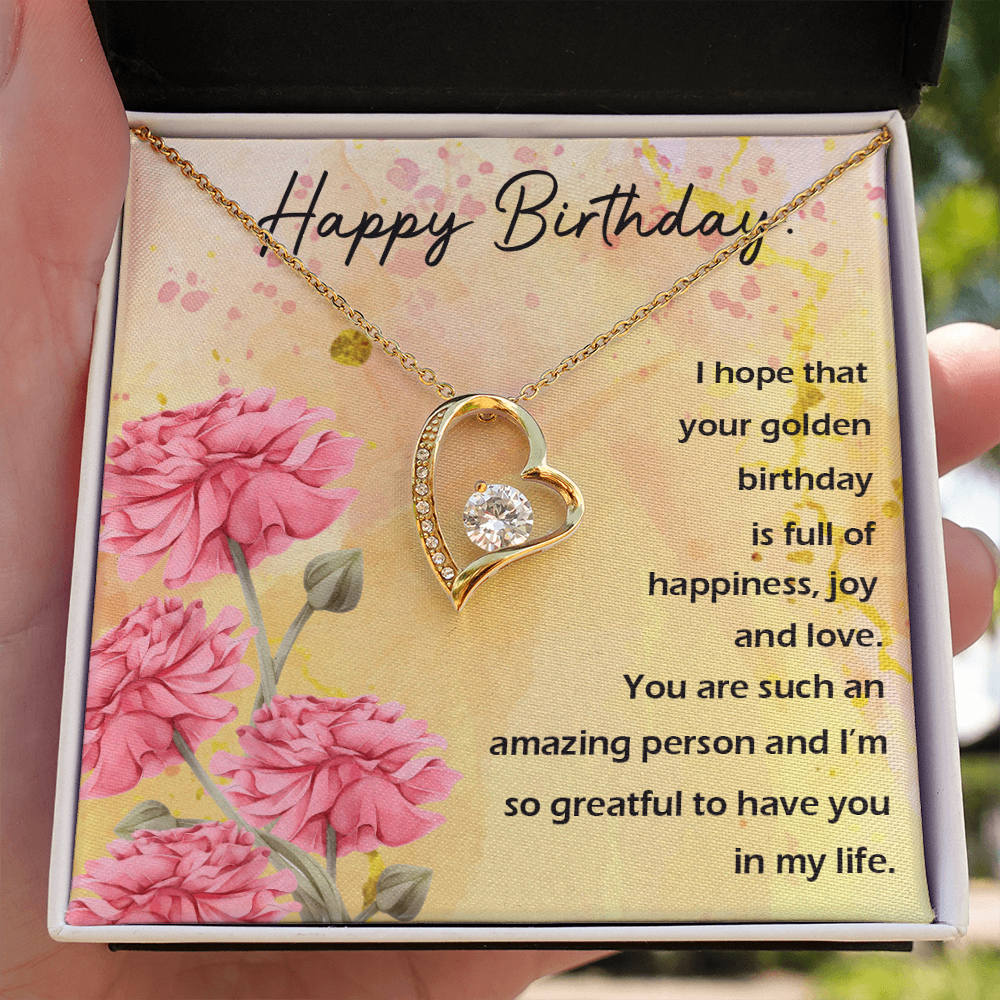 To My Wife Golden Birthday Message Forever Necklace w Message Card-Express Your Love Gifts