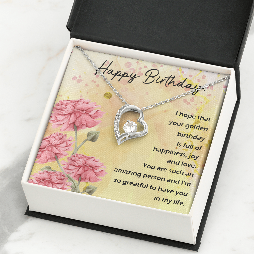 To My Wife Golden Birthday Message Forever Necklace w Message Card-Express Your Love Gifts