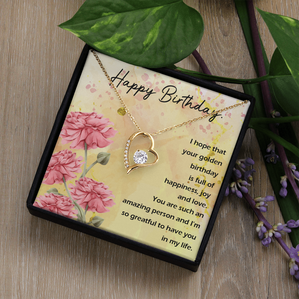 To My Wife Golden Birthday Message Forever Necklace w Message Card-Express Your Love Gifts