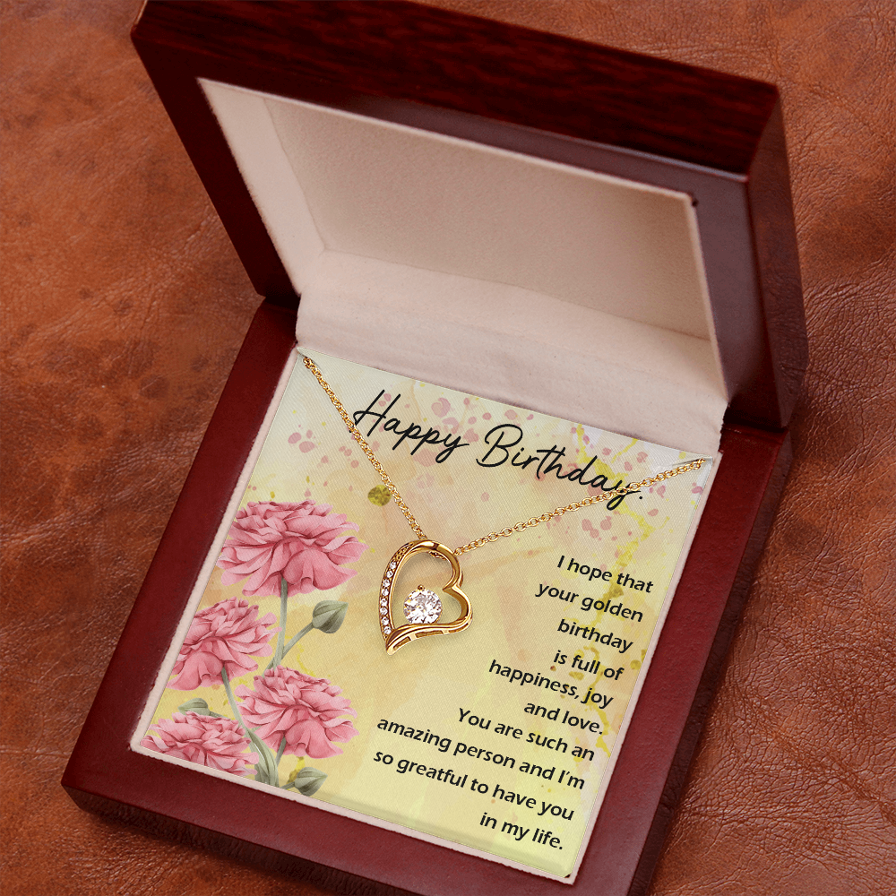 To My Wife Golden Birthday Message Forever Necklace w Message Card-Express Your Love Gifts