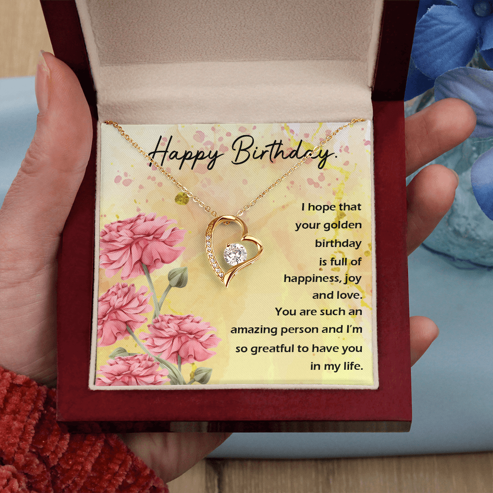 To My Wife Golden Birthday Message Forever Necklace w Message Card-Express Your Love Gifts