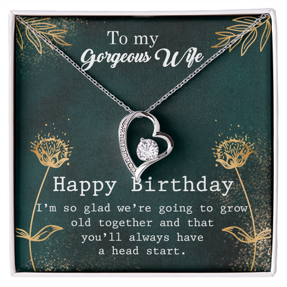 To My Wife Grow Old Birthday Message Forever Necklace w Message Card-Express Your Love Gifts