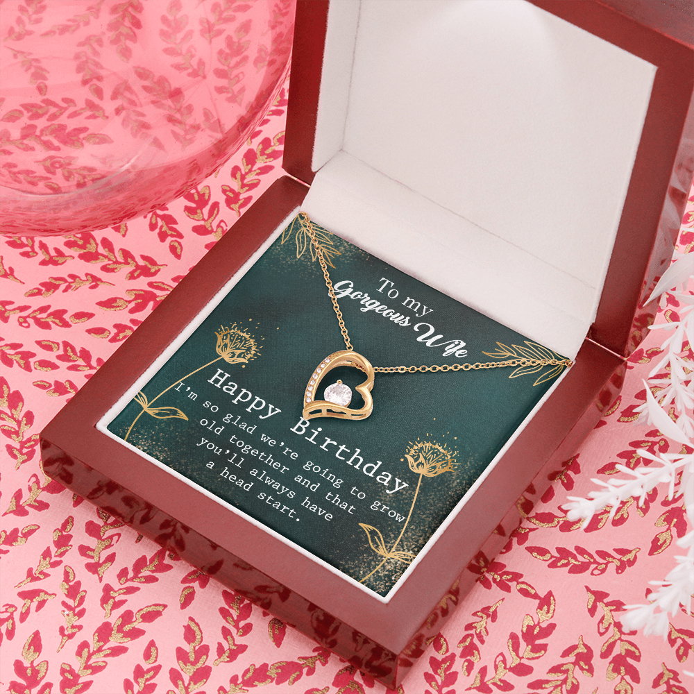 To My Wife Grow Old Birthday Message Forever Necklace w Message Card-Express Your Love Gifts