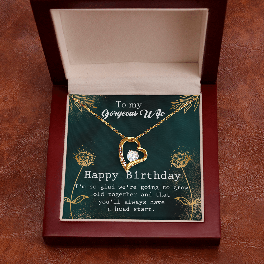 To My Wife Grow Old Birthday Message Forever Necklace w Message Card-Express Your Love Gifts