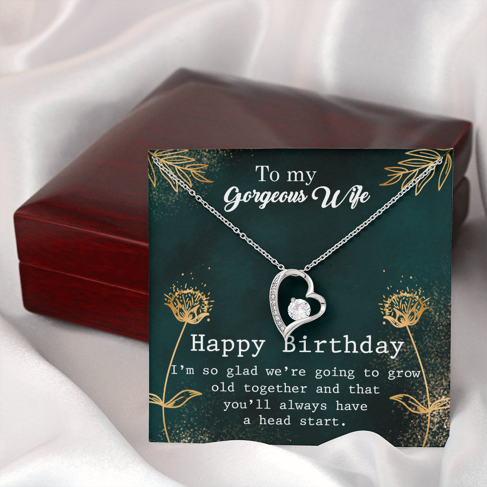 To My Wife Grow Old Birthday Message Forever Necklace w Message Card-Express Your Love Gifts