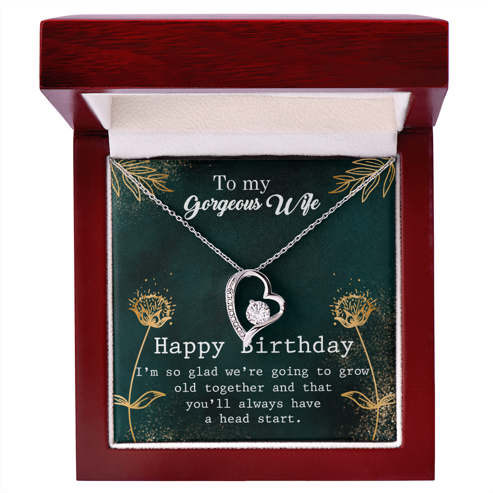 To My Wife Grow Old Birthday Message Forever Necklace w Message Card-Express Your Love Gifts