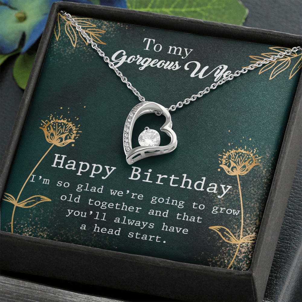 To My Wife Grow Old Birthday Message Forever Necklace w Message Card-Express Your Love Gifts