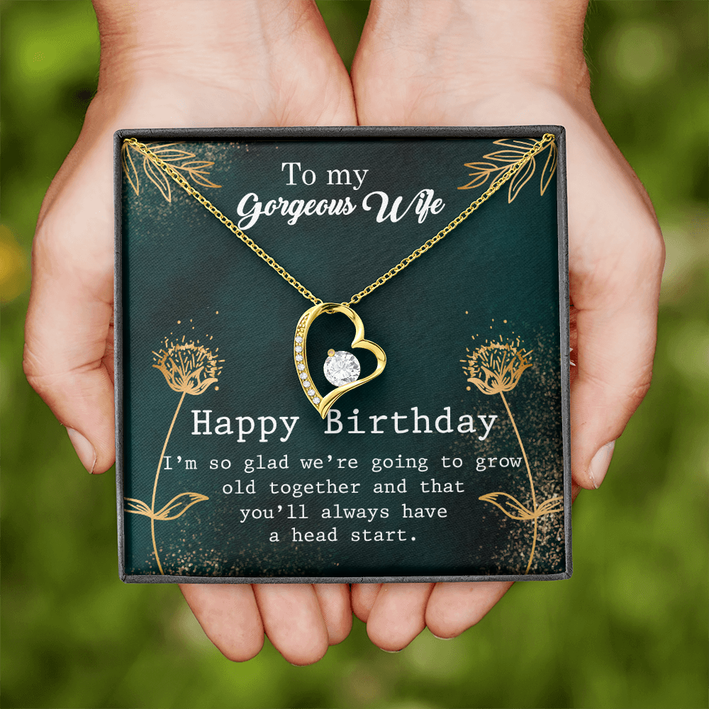 To My Wife Grow Old Birthday Message Forever Necklace w Message Card-Express Your Love Gifts