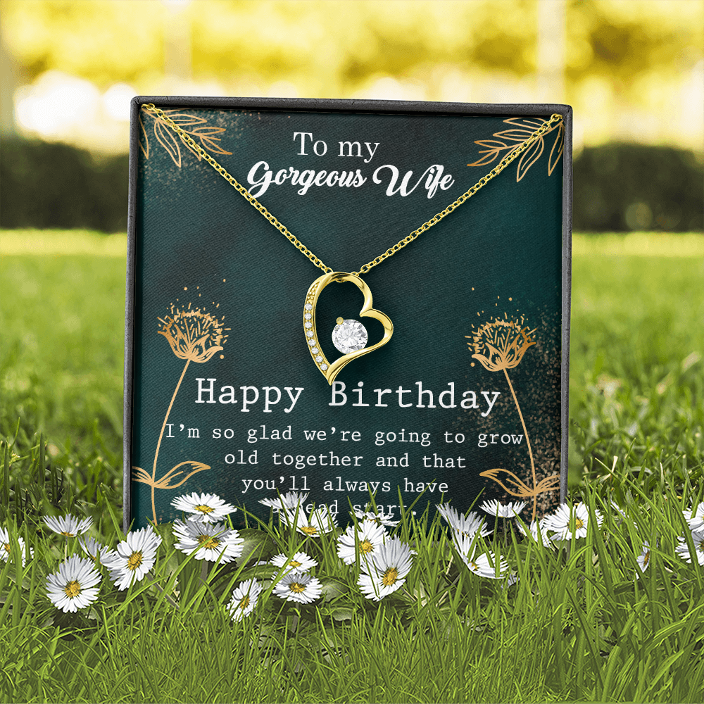 To My Wife Grow Old Birthday Message Forever Necklace w Message Card-Express Your Love Gifts