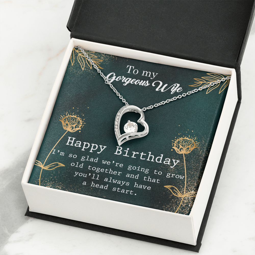 To My Wife Grow Old Birthday Message Forever Necklace w Message Card-Express Your Love Gifts