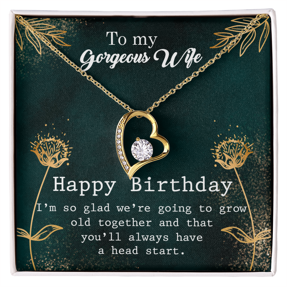To My Wife Grow Old Birthday Message Forever Necklace w Message Card-Express Your Love Gifts