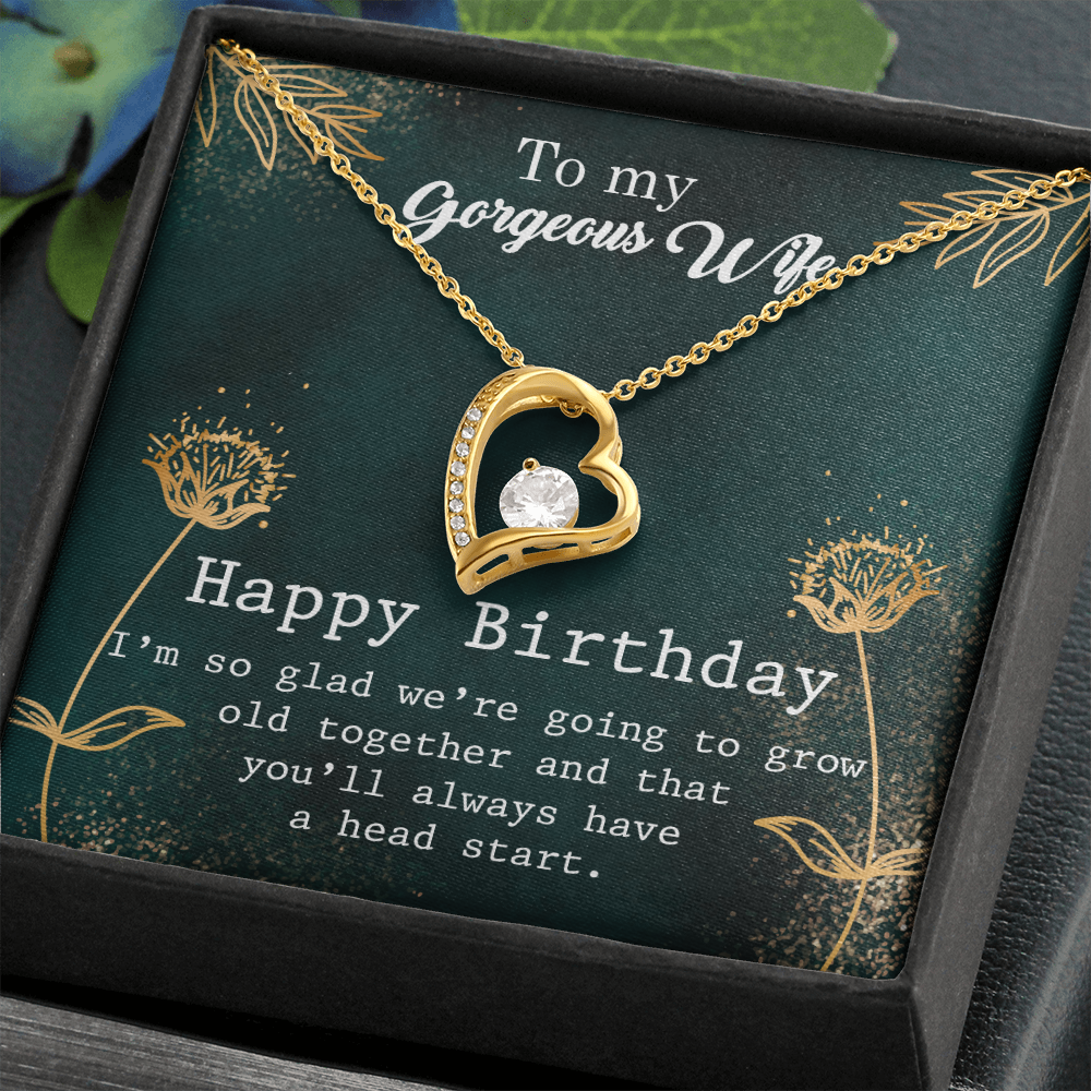 To My Wife Grow Old Birthday Message Forever Necklace w Message Card-Express Your Love Gifts